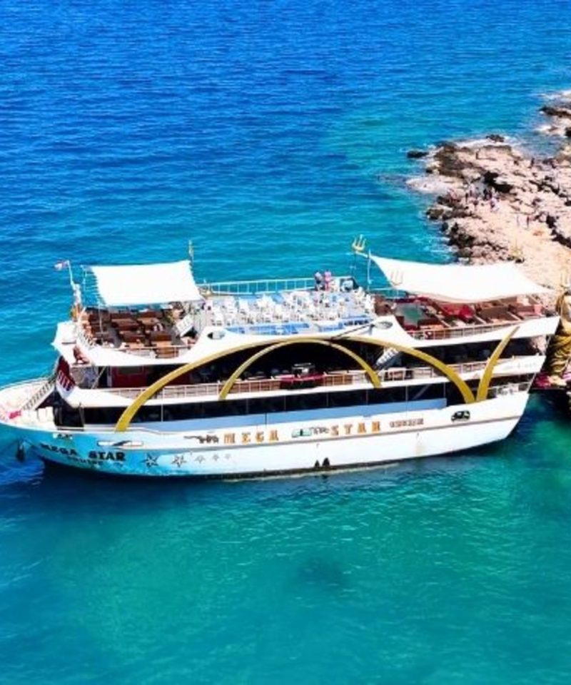 Antalya Mega Star boat tour with foam party swimming stops and Poseidon statue