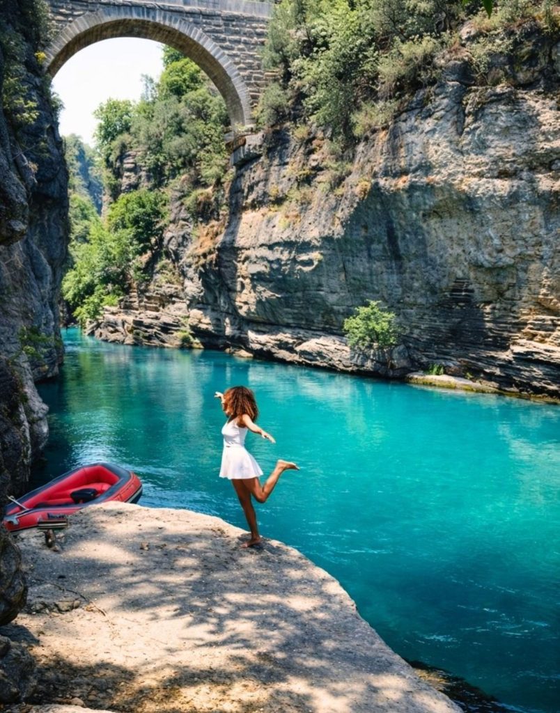 belek rafting koprulu canyon with ancient stone bridge and turquoise river