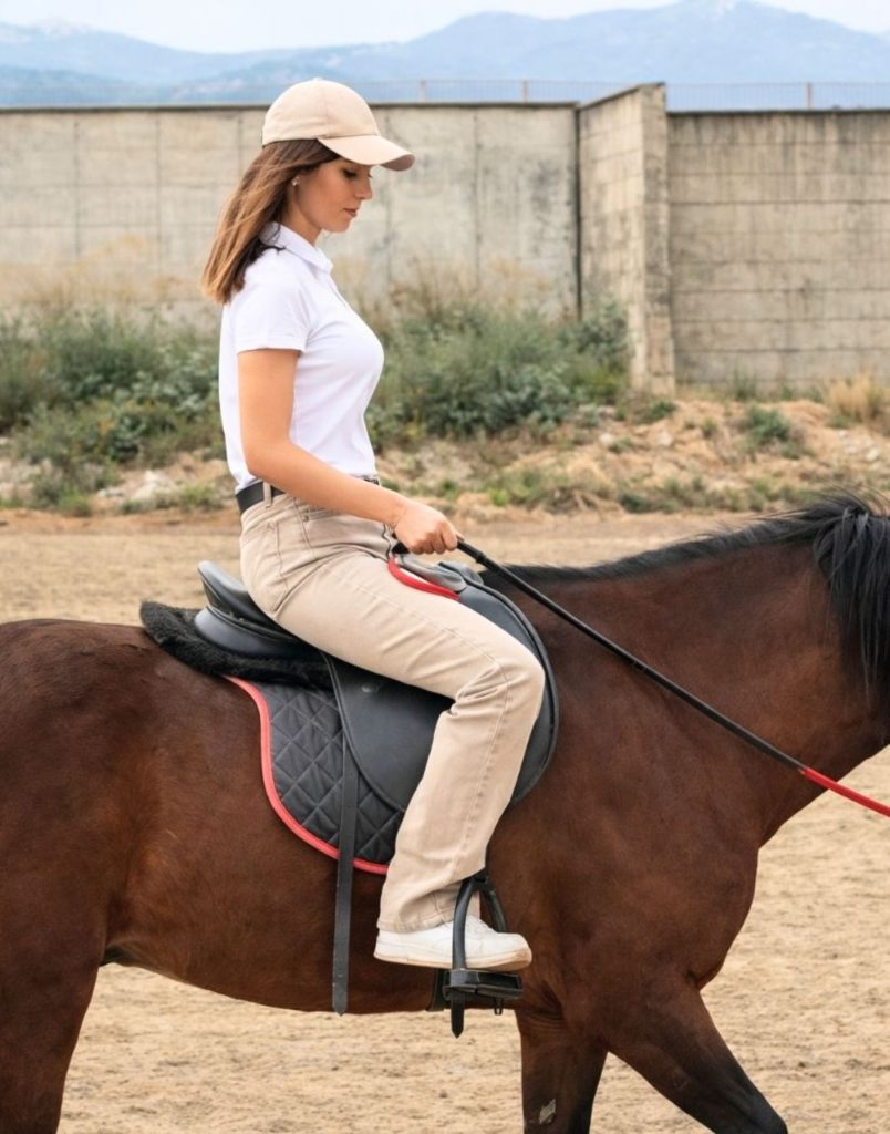 horse riding training session at side ranch with taurus mountains in background