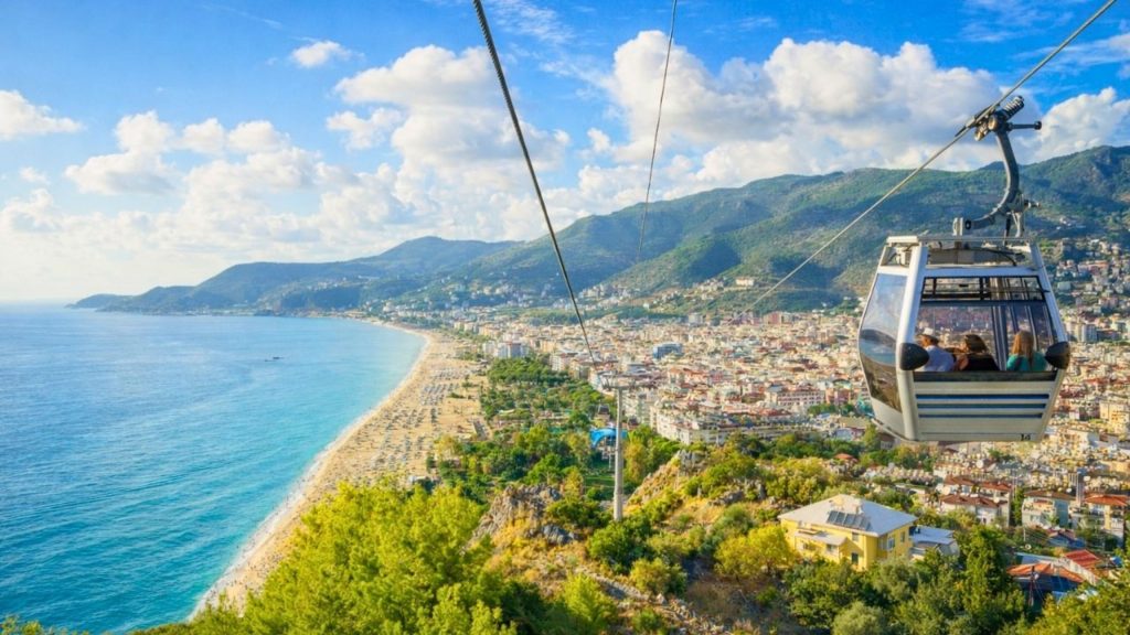 Cable car ride to Alanya Castle with panoramic view of Cleopatra Beach