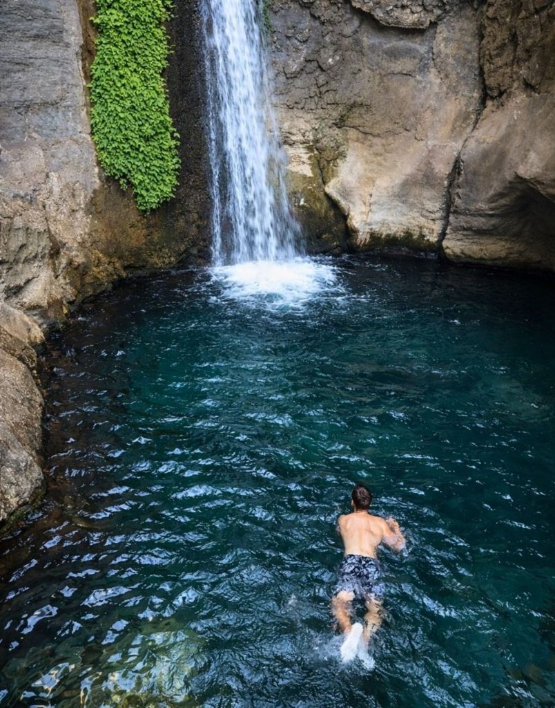 Natural waterfall pool for swimming inside Sapadere Canyon near Alanya