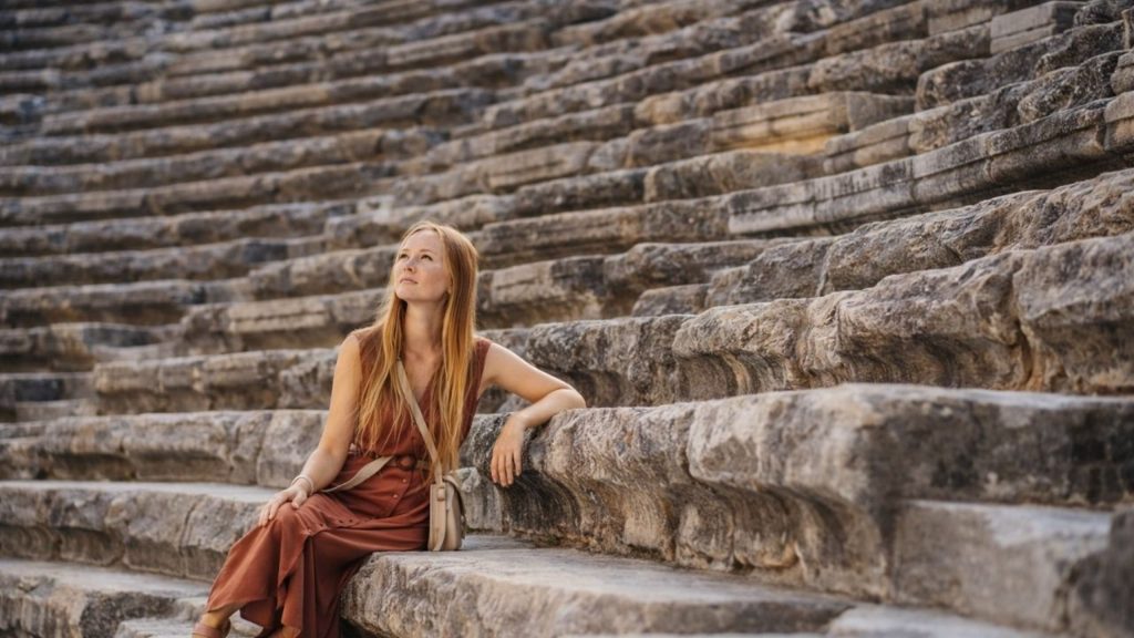manavgat aspendos side tour ancient theatre stone seating rows in golden light