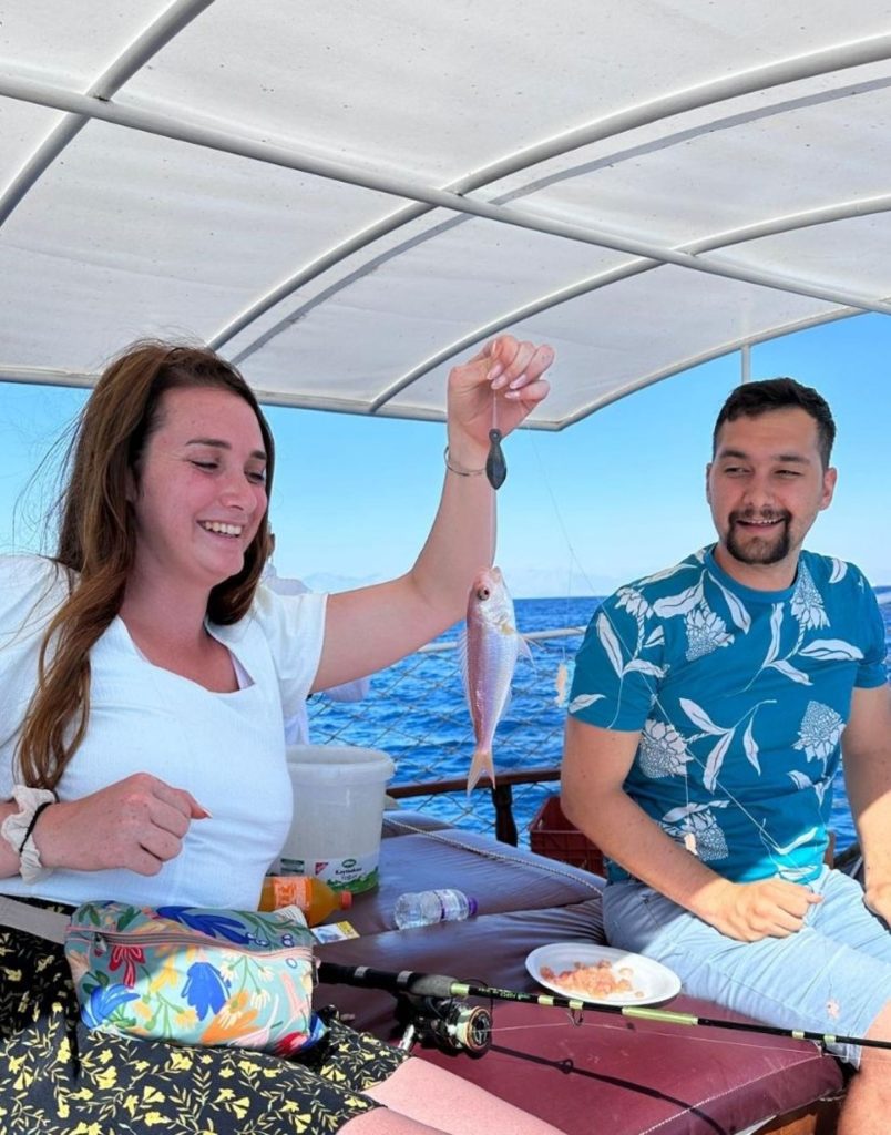 small fresh catch from mediterranean sea on the side fishing boat