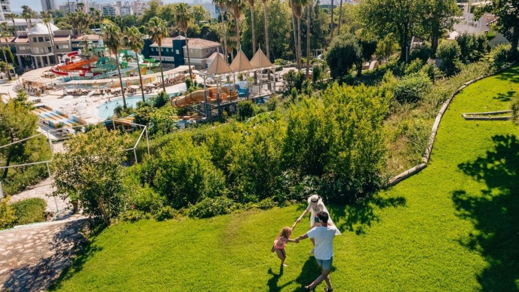 water hill aquapark from belek overview with green gardens pools and colorful water slides