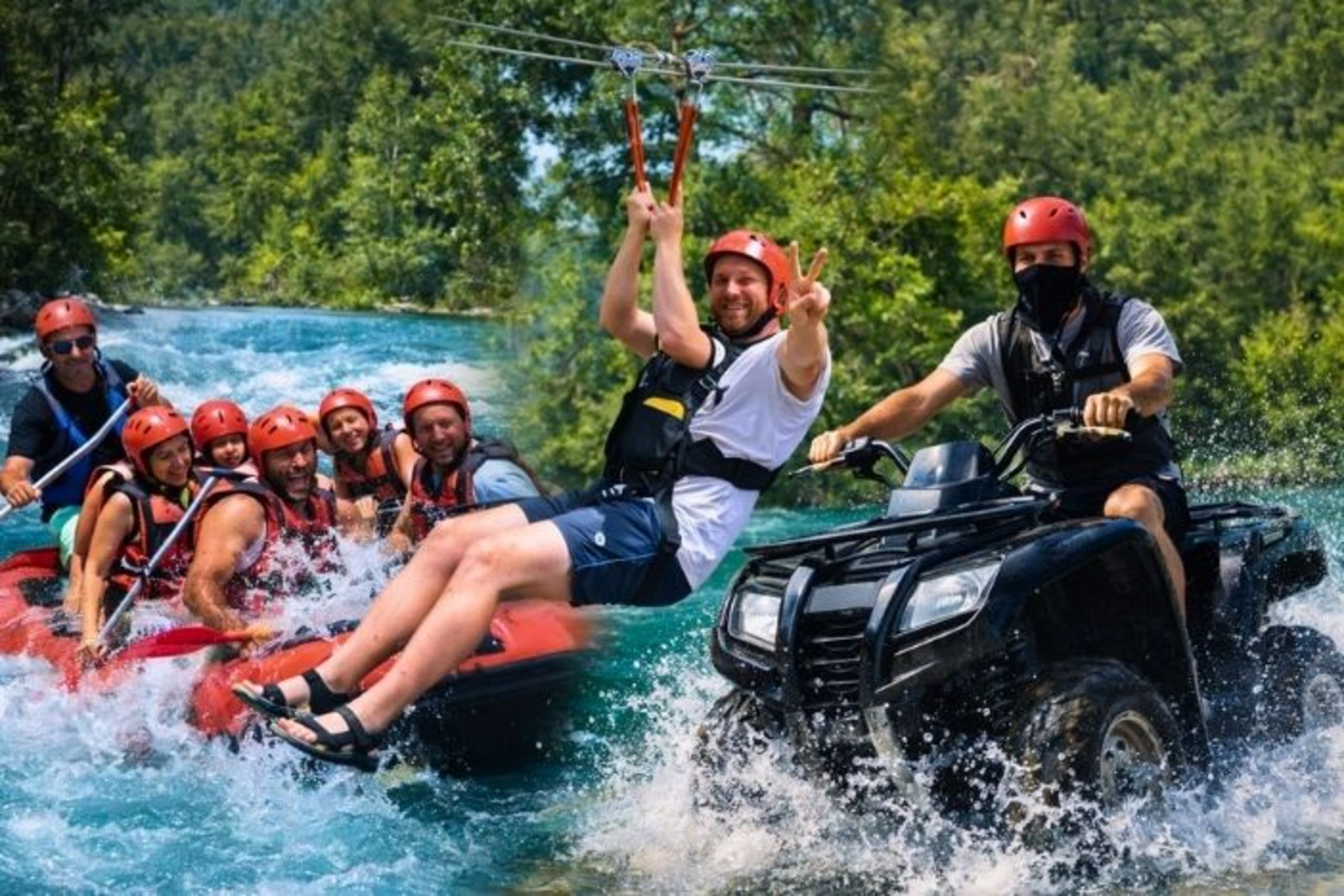Antalya Quad Safari Zipline and Rafting Tour full day adventure combo with three activities