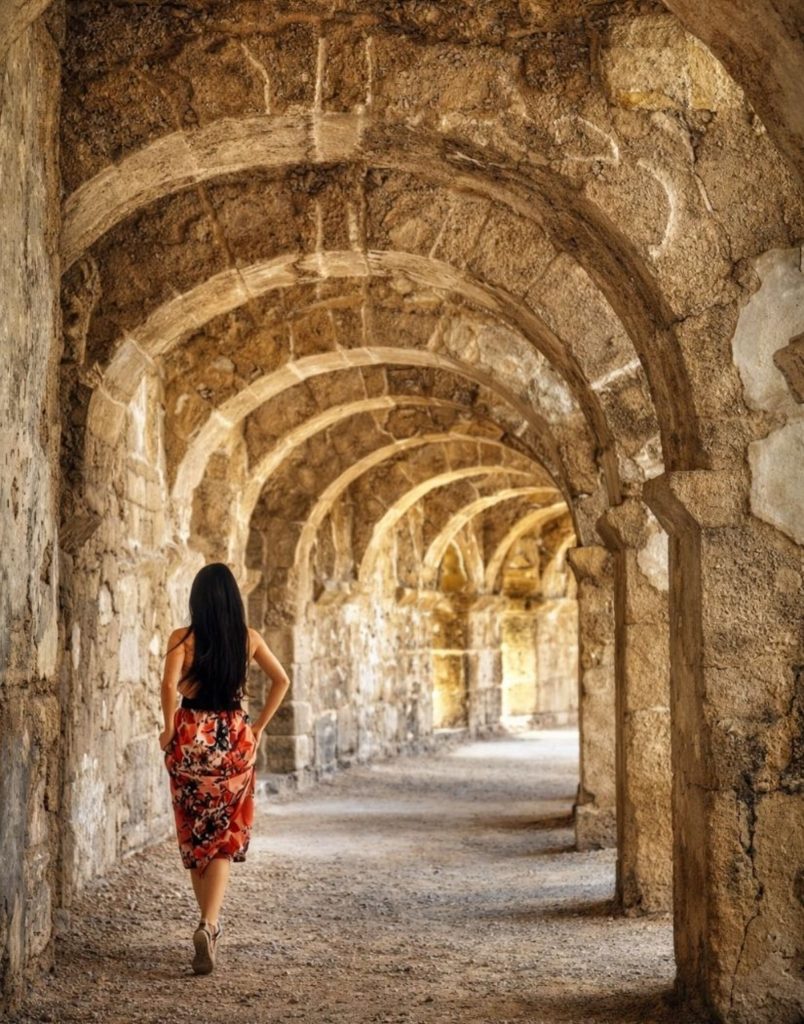 perge aspendos side from belek aspendos theatre arched stone gallery corridor