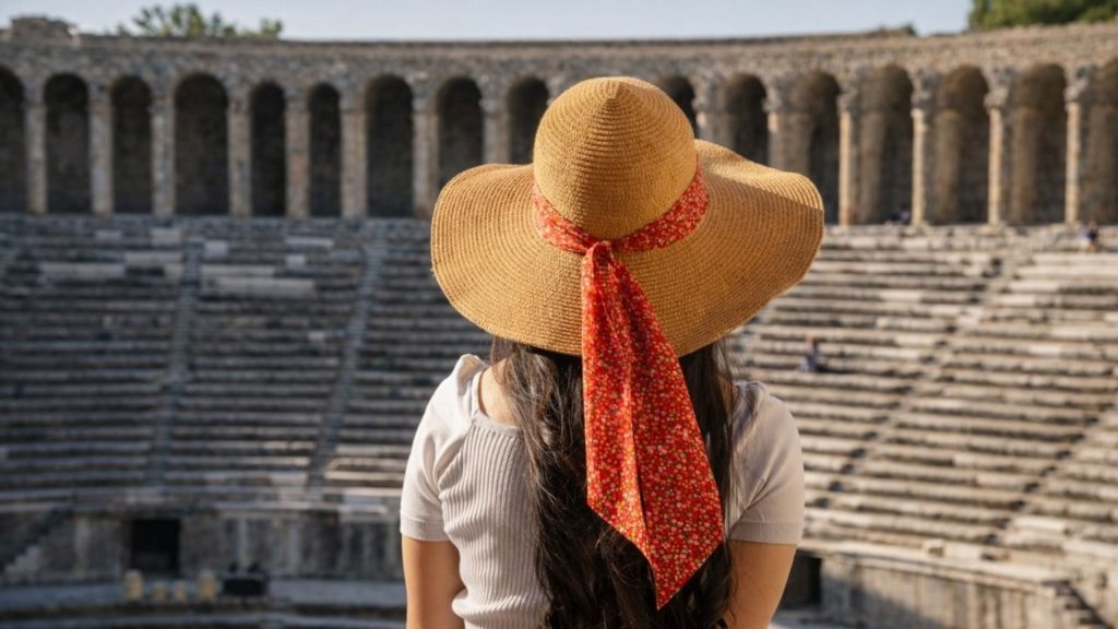 perge aspendos side from belek aspendos roman theatre with stone seating rows and arched gallery