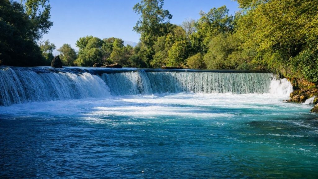 perge aspendos side from belek manavgat waterfall with wide cascade and turquoise water
