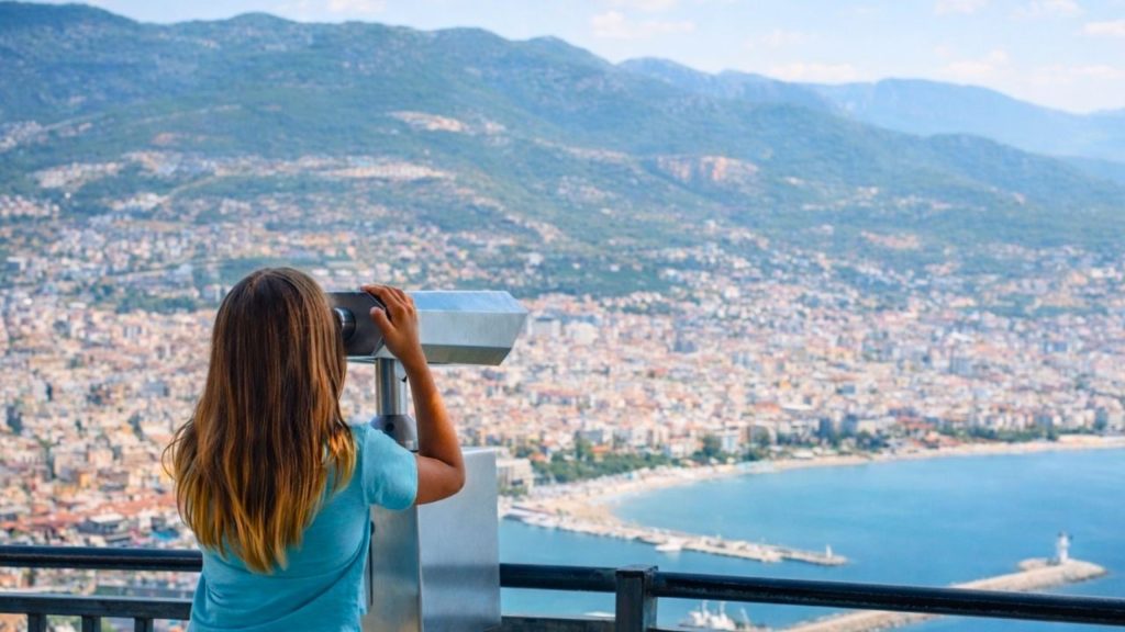 alanya city tour from side panoramic view of the city harbor and mountains from the castle