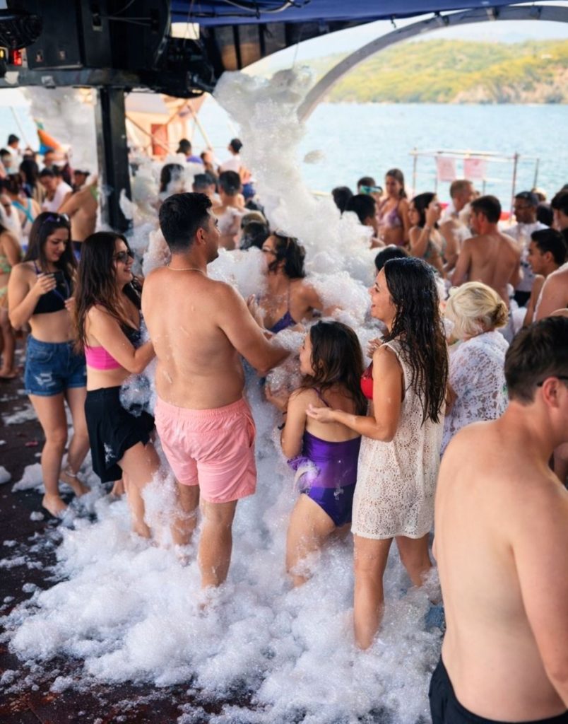 Exciting foam party fun on Mega Star boat tour along Antalya coast