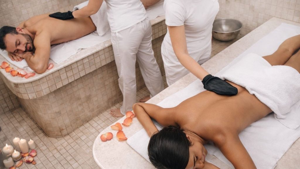 Traditional exfoliating body scrub treatment at Antalya Turkish bath