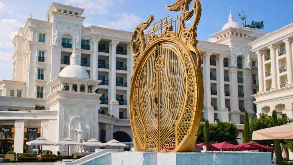 Land of Legends Belek golden sculpture grand entrance luxury hotel architecture
