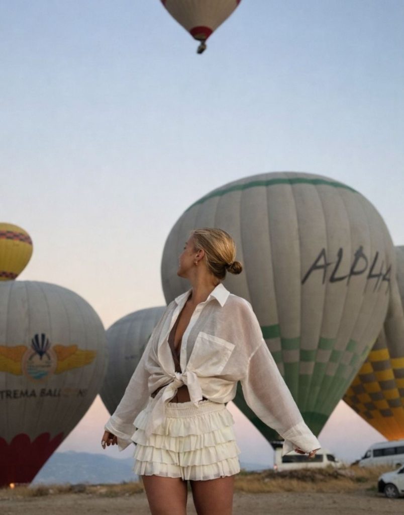 Hot air balloons preparing for takeoff at Pamukkale during Antalya balloon and Pamukkale tour