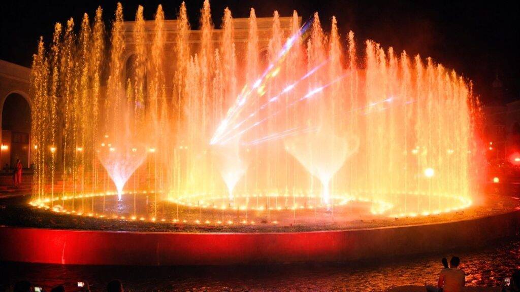 Spectacular water fountain and laser light show at Land of Legends Night Show Antalya