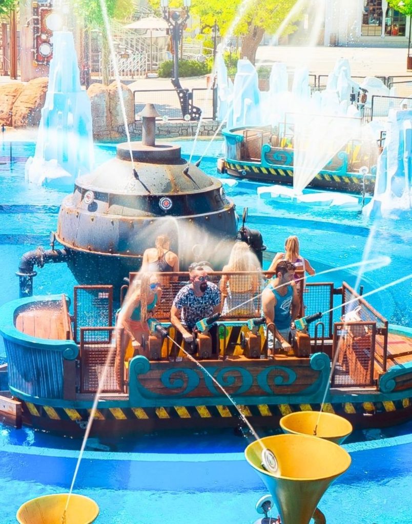 Splashing water battle ride attraction at Land of Legends theme park Antalya
