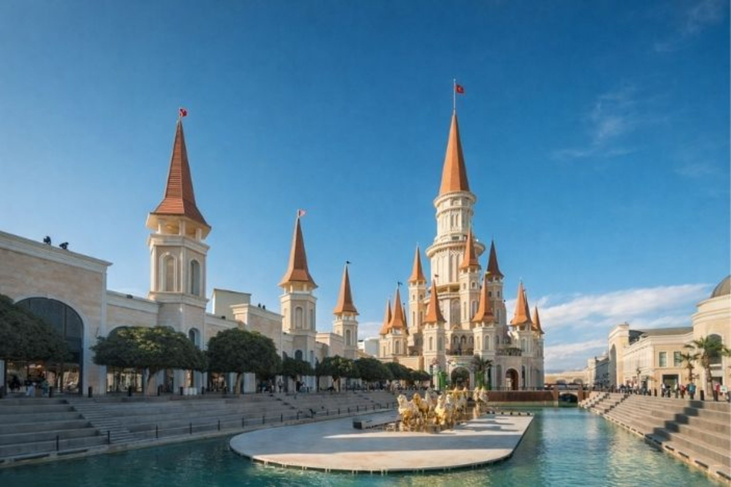 Land of Legends theme park Antalya with castle entrance rides and water attractions