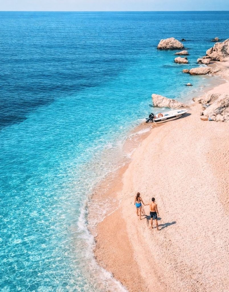 Aerial view of Suluada beach with turquoise water during boat trip from Antalya