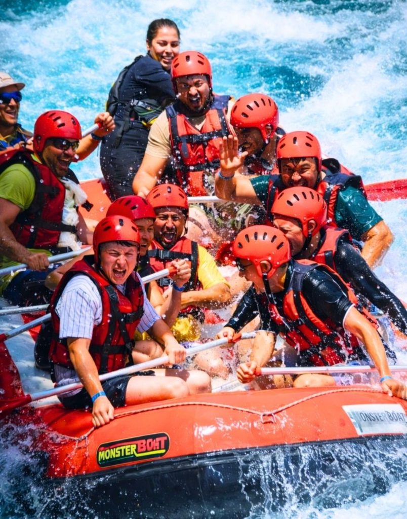 Exciting white water rapids splash during Alanya rafting adventure