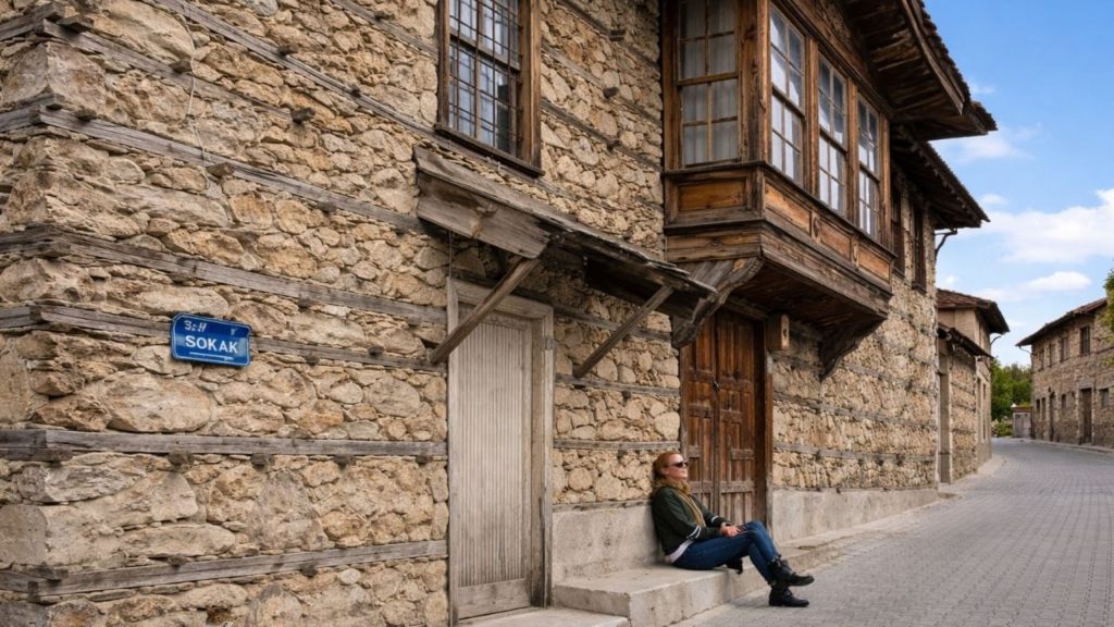 side altinbesik cave tour urunlu village traditional ottoman stone houses on a cobblestone street