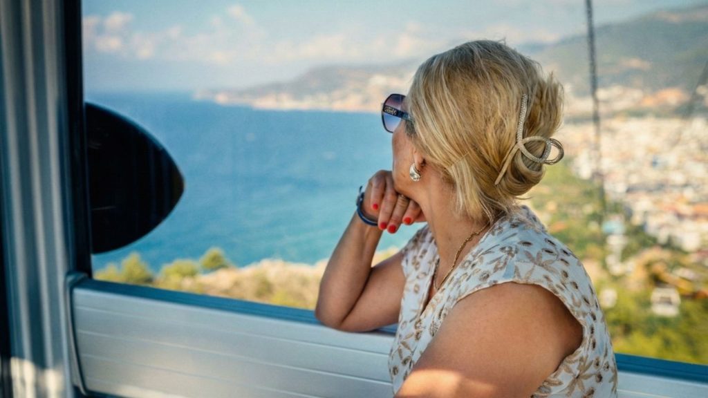 View of Antalya coastline from inside Olympos Cable Car
