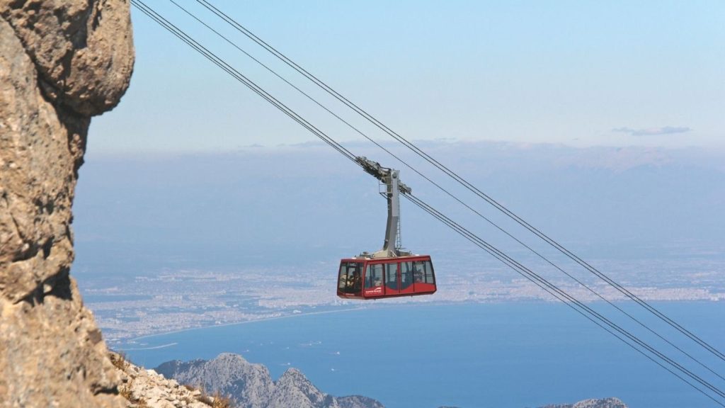 Olympos Cable Car high above Antalya with panoramic city and sea view