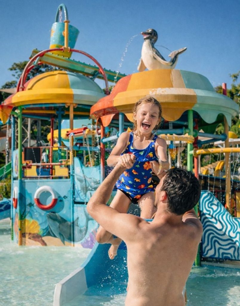 Kids water playground with colorful attractions at Water Hill Aquapark in Antalya