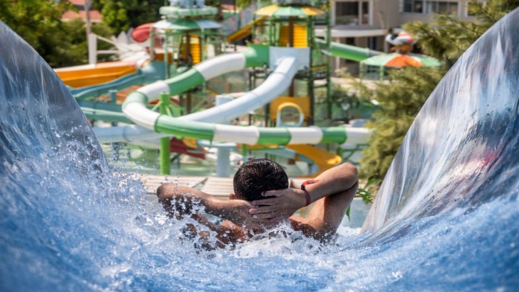 Colorful water slides at Water Hill Aquapark in Antalya