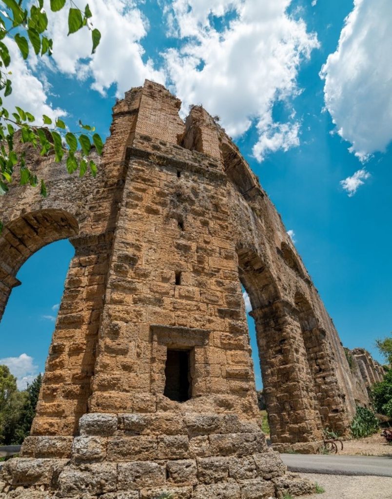 Towering remains of the ancient aqueduct near Aspendos on Perge Aspendos Side tour