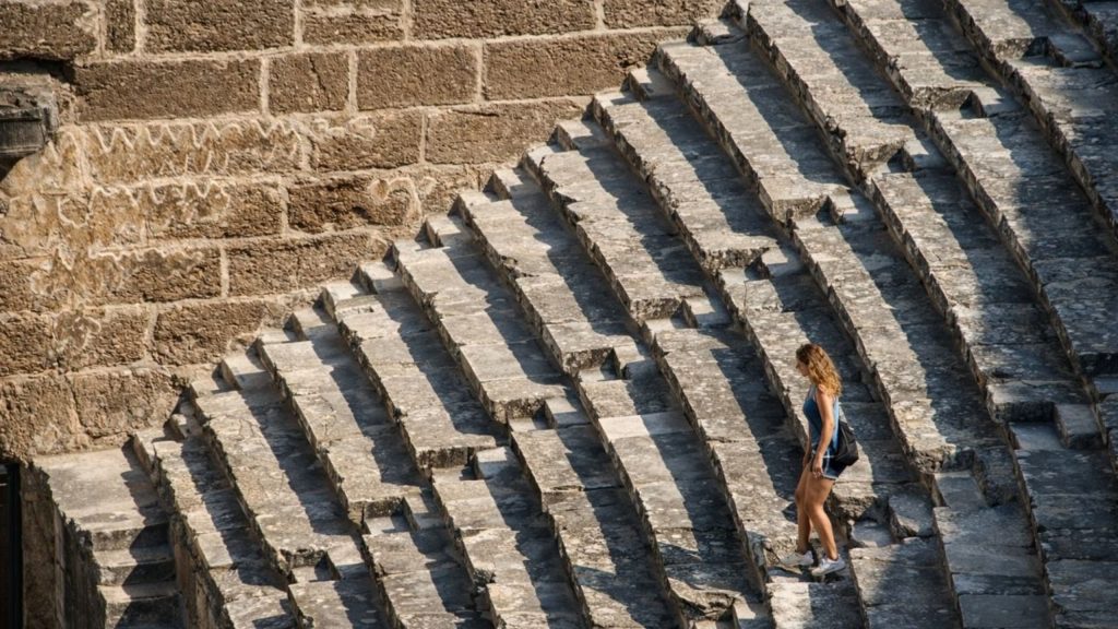manavgat aspendos side tour aspendos theatre stone steps with dramatic shadow patterns