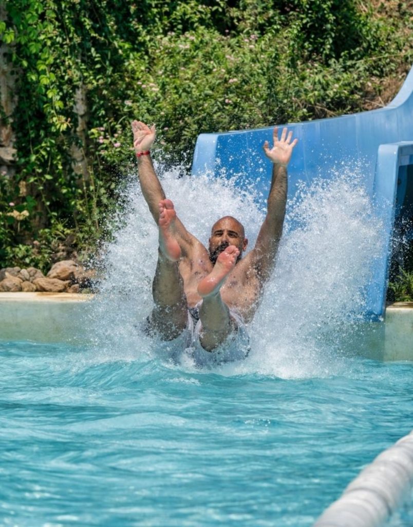 water hill aquapark splash landing at the bottom of a water slide into the pool