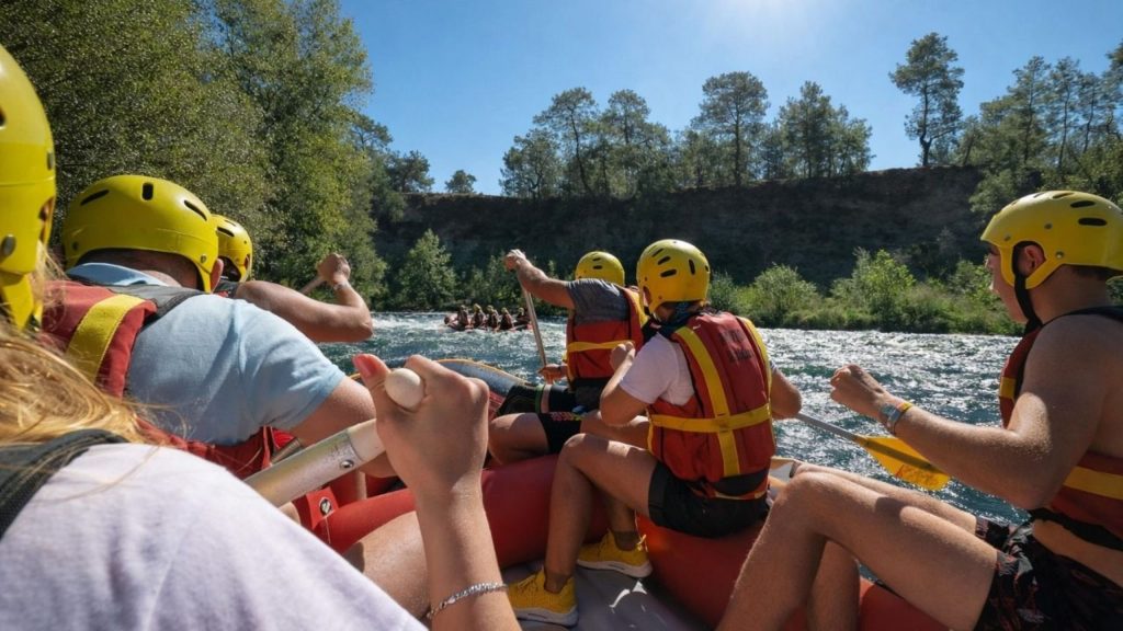 Antalya Koprulu Canyon rafting POV from inside boat paddling through rapids on combo tour