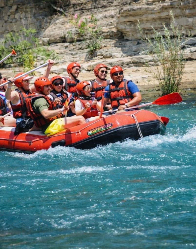 Rafting through turquoise waters between canyon walls in Koprulu Canyon Antalya