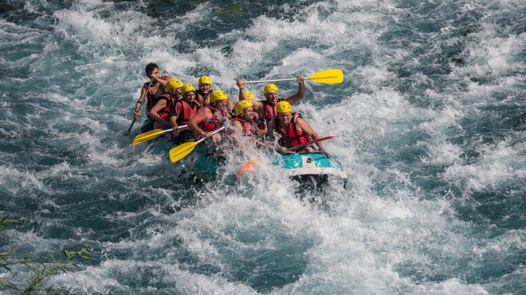 Antalya Koprulu Canyon heavy white water rafting in strong rapids on combo adventure tour