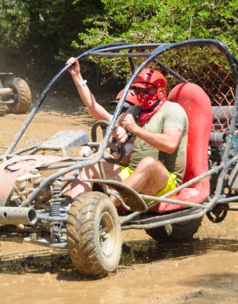 Antalya buggy safari close-up mud and dust on off-road forest trail adventure