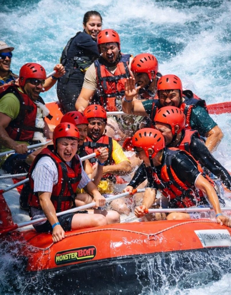 Intense white water rafting on Koprulu Canyon rapids during Antalya Tazi Canyon Jeep Safari Zipline and Rafting Tour