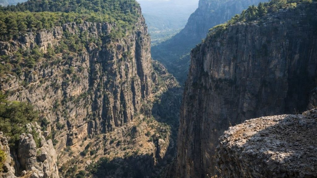 Dramatic deep cliffs of Tazi Canyon in the Taurus Mountains during Antalya Tazi Canyon Jeep Safari Zipline and Rafting Tour
