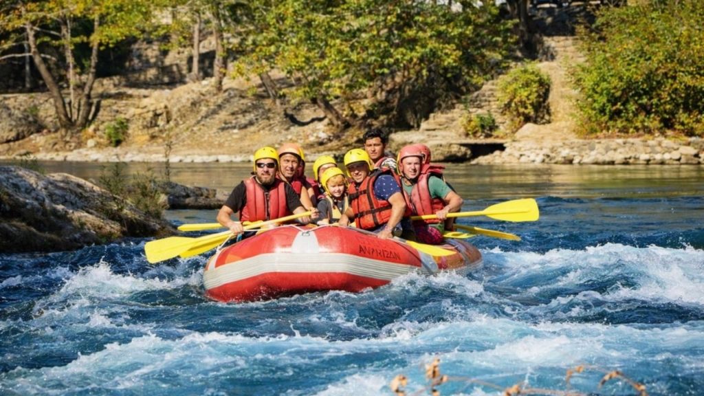 White water rafting on Koprulu Canyon rapids during Antalya Tazi Canyon Jeep Safari Zipline and Rafting Tour
