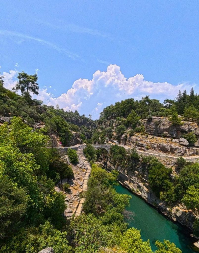 Antalya Koprulu Canyon breathtaking view with ancient bridge turquoise water and rock walls