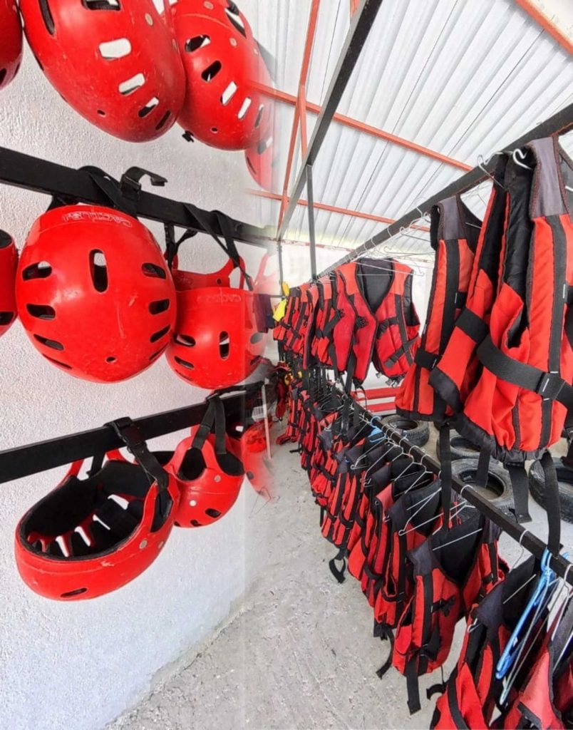 Antalya white water rafting tour safety equipment helmets and life vests ready for participants